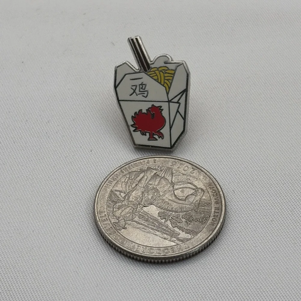 Chinese Take Out‎ Box Lo Mein Noodles Chopsticks Rooster Lapel Hat Pin